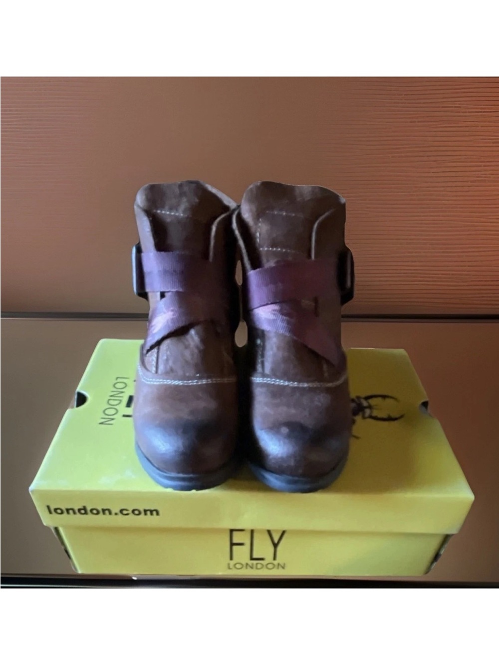 Fly London Brown Suede Wedge Ankle Boot with Buckle - Picture 2 of 2